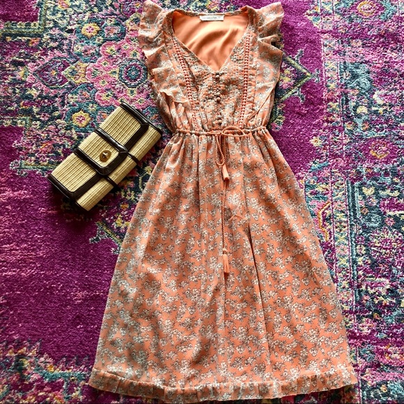 Abercrombie & Fitch Dresses & Skirts - Peach Ruffle Midi Dress XS Abercrombie and Fitch